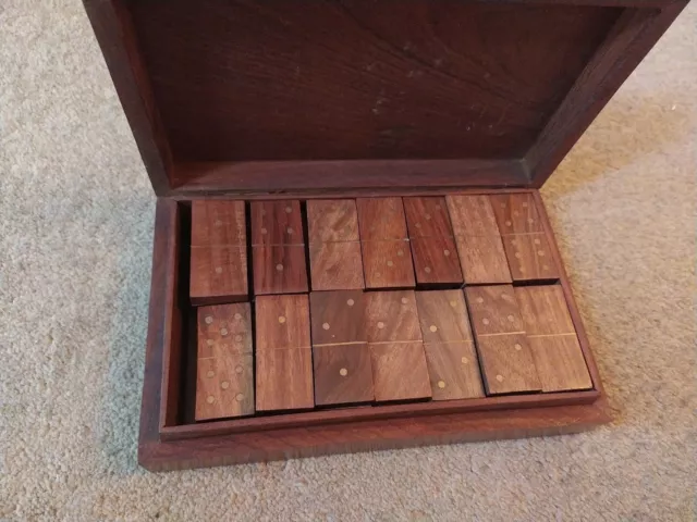 55 Piece Dominoe Set Inlaid In Wooden Box With Inlaid Lid