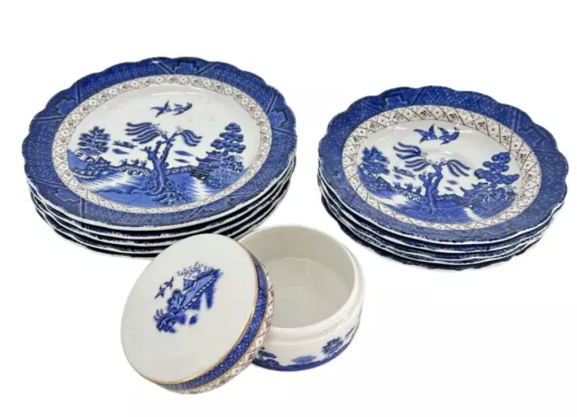 Royal Doulton Old Willow Blue English  Bread Dessert Plates Set 10