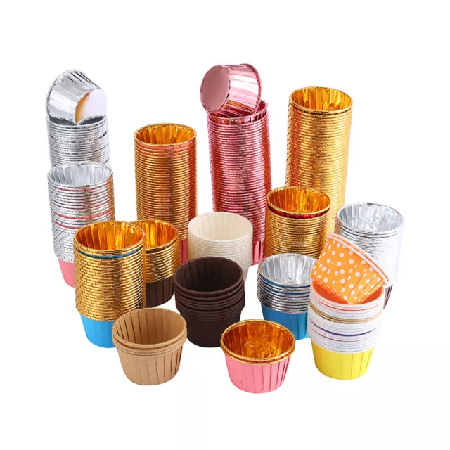 50Pcs Aluminum Foil Cup Cupcake Paper Baking Cups Muffin Cake Cases Wrappers DIY