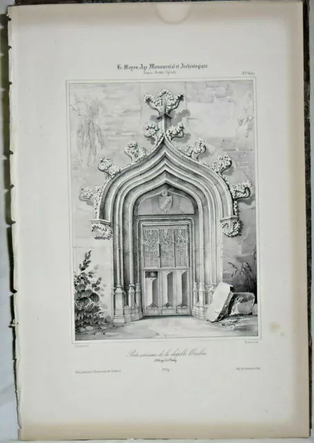 Lithographie Porte extérieure de la Chapelle Bourbon Abbaye de Cluny