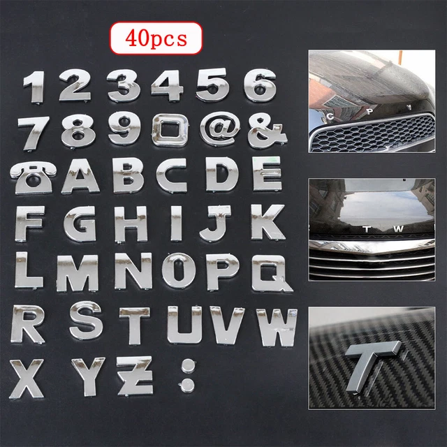40× 3D DIY Chrome Metal Sticker Letter Numbers Car Motorcycle Emblem Badge Decal