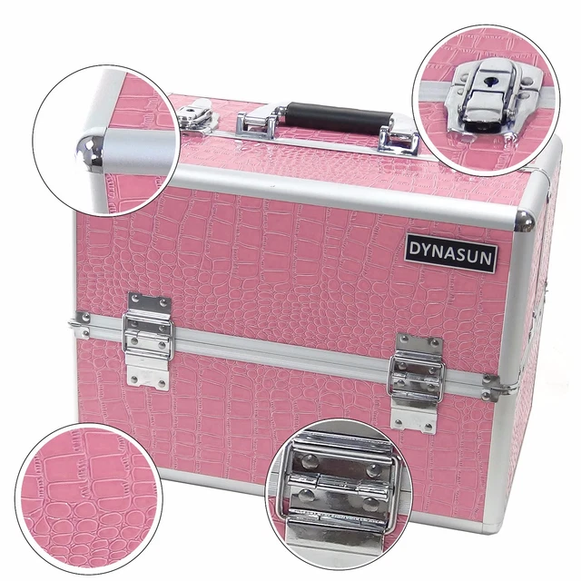 DynaSun BS35 Beauty Case In Alluminio Rosa, Valigetta Portagioie Con Scomparti Estraibili E Chiave, 22x17x18 Cm - 3