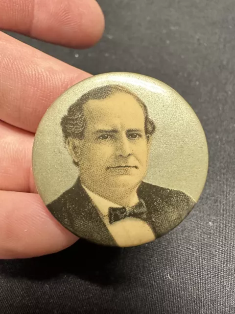 Vintage 1900 era William Jennings Bryan Button Pin Pinback w/ Hoag Paper Back