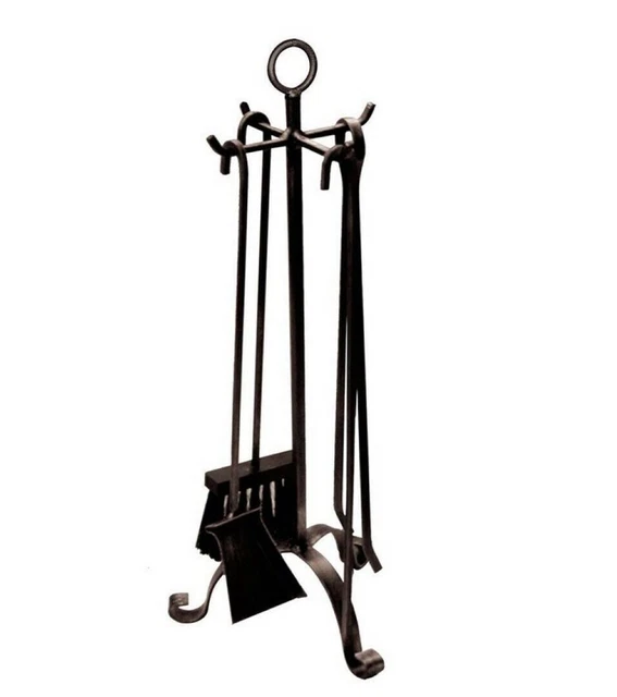 Set Attrezzi Per Camino Stufe 4 Pezzi Manico In Ferro 22X58 Cm - Artigianferro