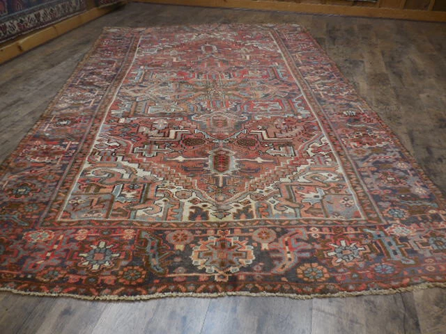 Vintage Geometric Design Hand Made Oriental Rug Bohemian Turkish rug 6.7x10.4 Ft