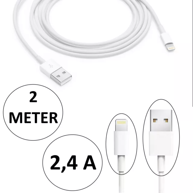 2m USB A Schnell Lade Kabel für iPhone 6 6s 7 8 X Xs Xr 11 12 13 14 Pro Max iPad