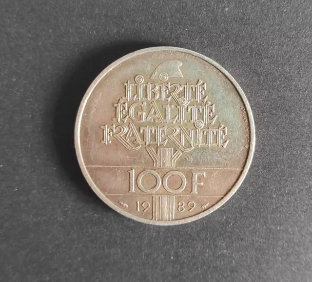 France Piece de  100 francs argent Droits de l'Homme 1989 non nettoyé