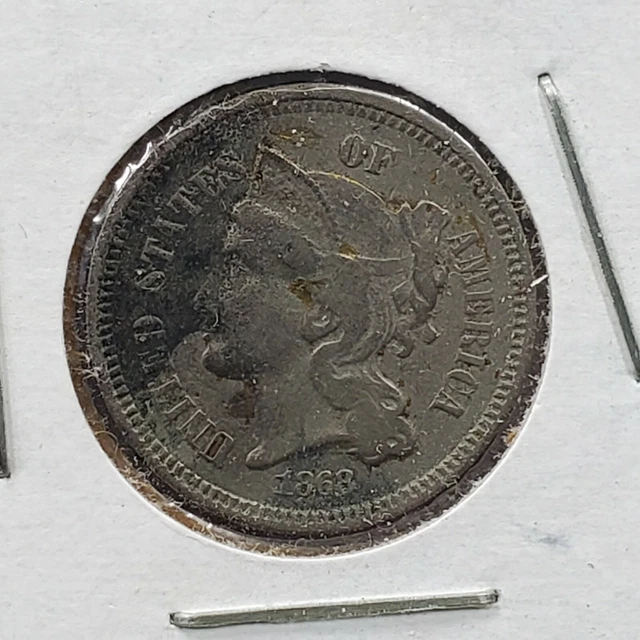 1865 P 3c Liberty Three Cent Nickel Coin VF Details Circulated Condition USA