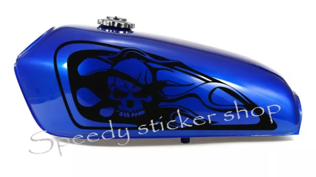 2x skull Fuel Tank Decals Vinyl Motorcycle skull flame Motorbike Stickers A001