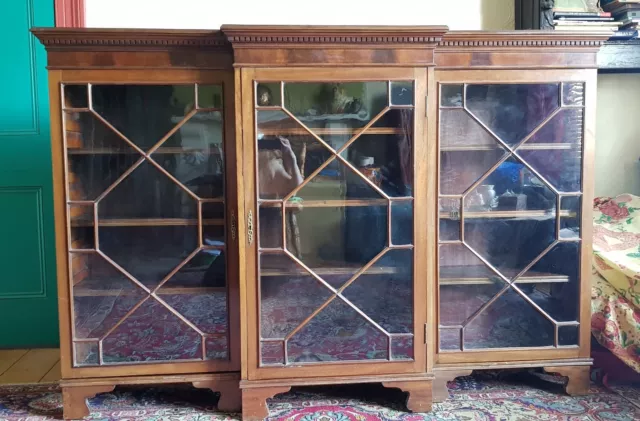 Antique Glazed Bookcase Display Cabinet 3 Doors