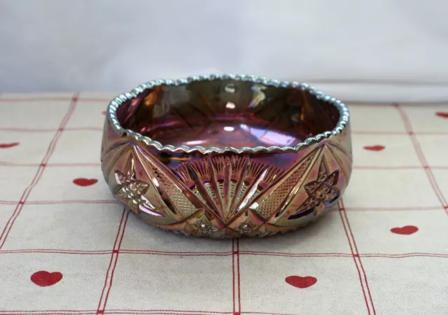 Rare Antique Brockwitz Curved Star Zurich Amethyst Cobalt Carnival Glass Bowl
