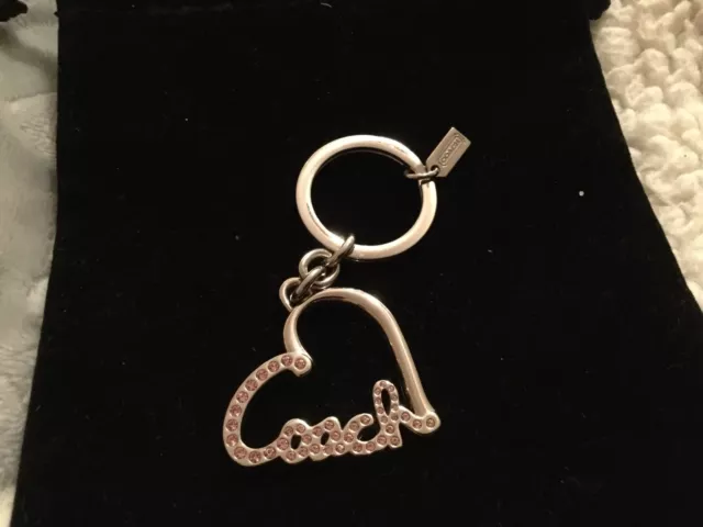 NEW COACH SILVER PINK PAVE CRYSTAL Heart ❤️Keychain/Keyring/Fob/Charm # 92631