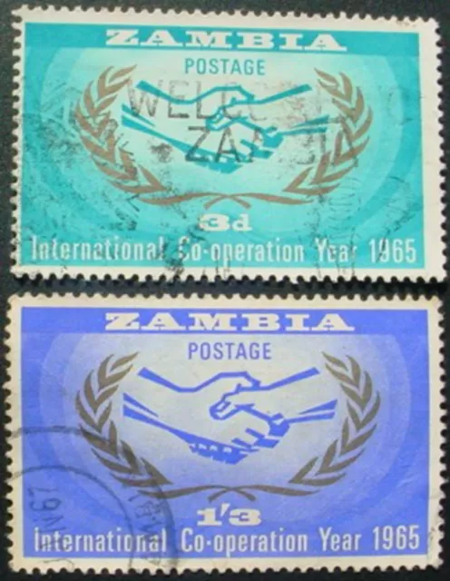 Zambia 1965: International Co-Operation Year: Set Of 2 Used Stamps: Lot 1.