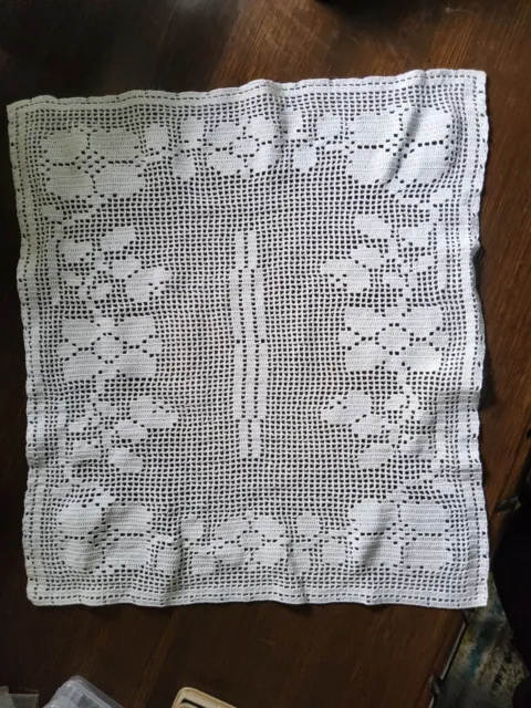 Vintage Cotton Filet Crochet Lace Handmade White Large Doily 41x37cm