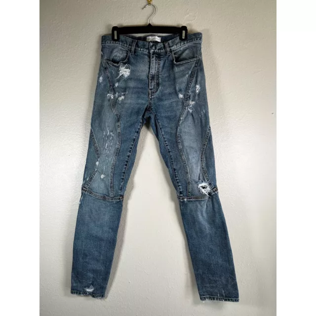 Faith Connexion Mens Vintage Nat Denim Running Jeans Blue Distressed Italy 32x30