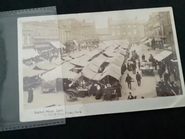 old Staffordshire  picture postcard  Leek Market Place , stalls, G Hill card