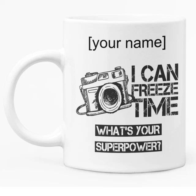 Tazza per fotografo ""I Can Freeze Time"" 11 once tazza da caffè in ceramica bianca regalo
