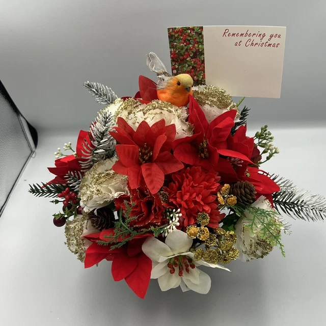 Quality Artificial Christmas  Arrangement Grave vase / Memorial / Crem Pot Red