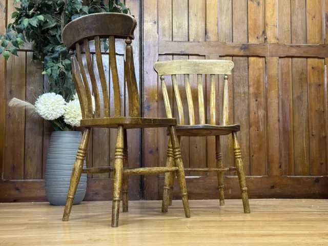 Antique Pair Elm Kitchen Chairs \ Very Rustic Victorian Farmhouse Dining Chairs
