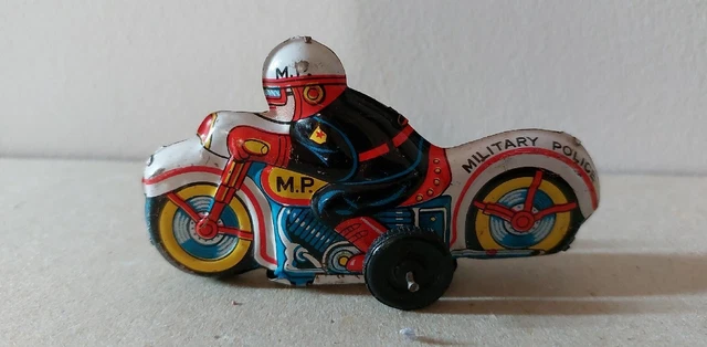 MASUDAYA MODERN TOYS JAPAN TIN FRICTION MP MILITARY POLICE MOTO en tôle 9 cm