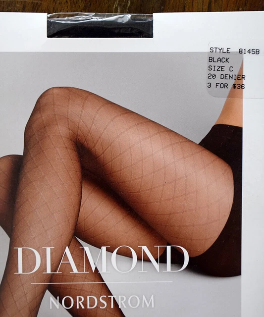 Nordstrom DIAMOND Pantyhose Women's Size C or D 20 Denier Black Control Top