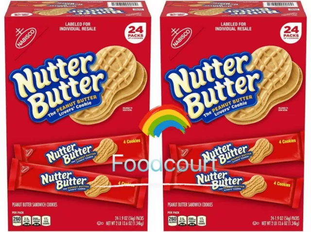 2 Packs Nutter Butter Peanut Butter Sandwich Cookies 24ct 45.6oz Each,Total 48ct