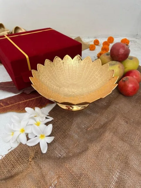 Brass etched bowl with velvet box