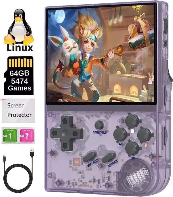 RG35XX Plus Retro Video Handheld Game Console 3.5 in IPS Screen Linux OS  64G TF Card with 5500 Classic Games Built-in 3300mAH Battery Compatible  with