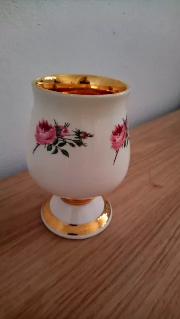 Prinknash Pottery Goblet Pink Rose Floral Design