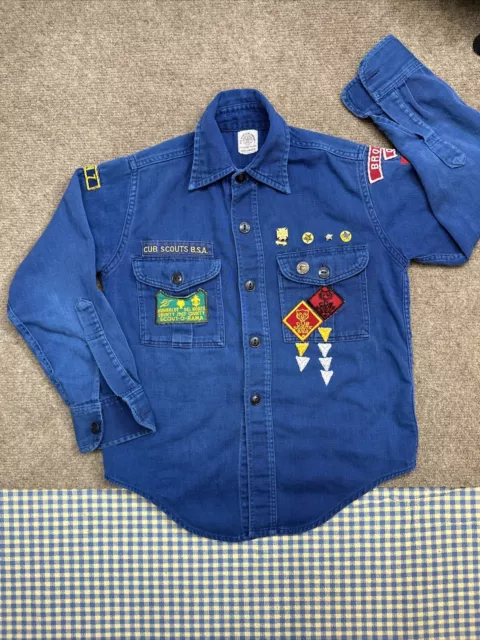 Vtg 60s Boy Scouts Sanfordized Twill Button Up Shirt BSA Den 7 Brookings Oregon