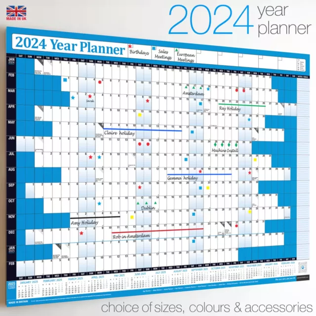 2024 Year Planner Wall Chart+Calendar+Holidays✔Staff✔Office✔WIDEST RANGE ON EBAY