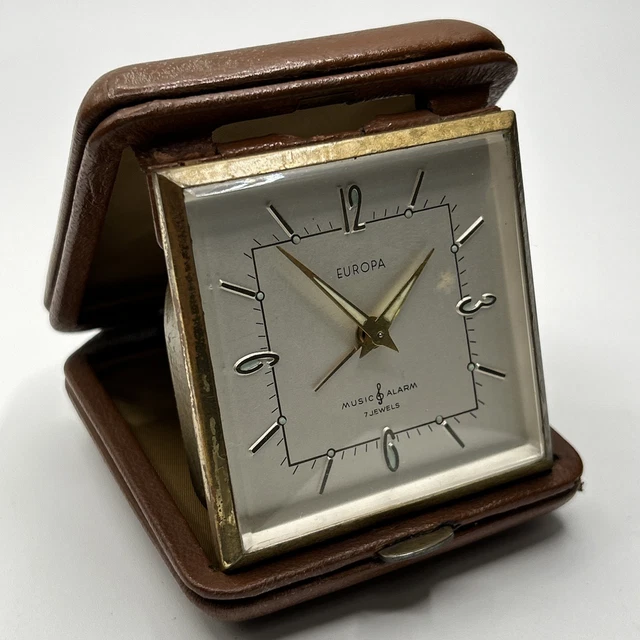 ANCIEN RÉVEIL LANCEL Europa 8 jours 7 jewels en bronze & cuir mouvement