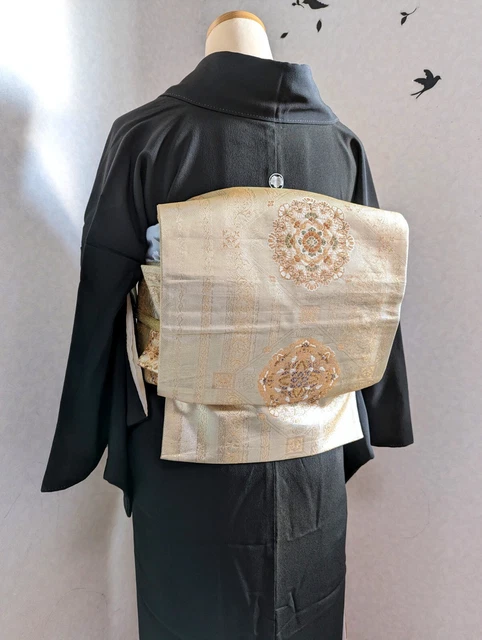 Japanese Kimono Tomesode Antique Silk Fabric Black Floral Peacock Kimono only 3