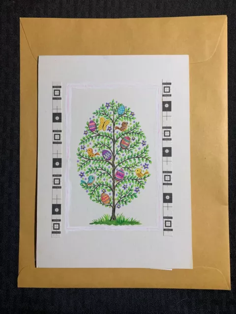 HAPPY EASTER DAY Tree with Birds and Eggs 6.5x9" Greeting Card Art E2305