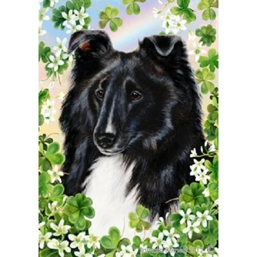 Clover Garden Flag - Black and White Shetland Sheepdog Sheltie 312281