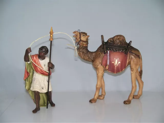 Holz Krippenfiguren Set KAMELTREIBER + KAMEL geschnitzt color zu 15/16cm Figuren