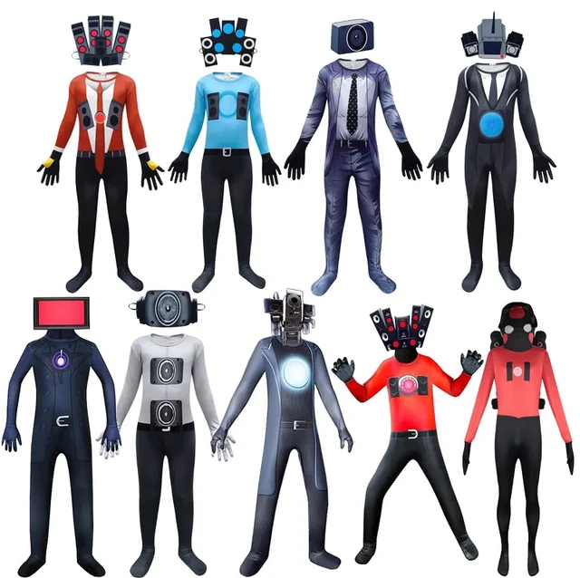 KID SKIBIDI TOILET TV Man Costume Jumpsuit Mask Halloween Party Cosplay ...