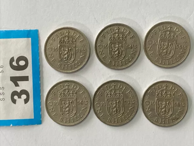 1953 To 1958 Date Run Scottish Shilling Coins