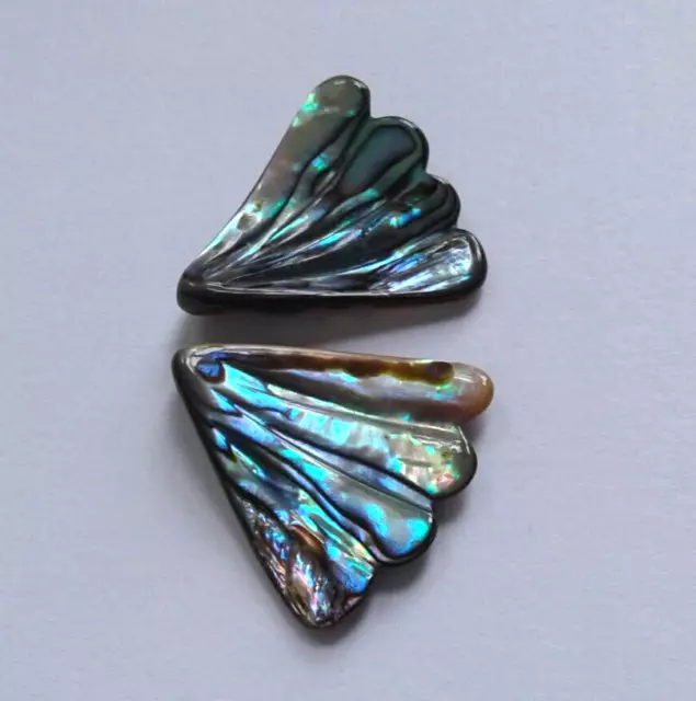 2 Natural Paua/Abalone Shell Beads, Carved Mermaid Tail. 22mm Jewellery Making