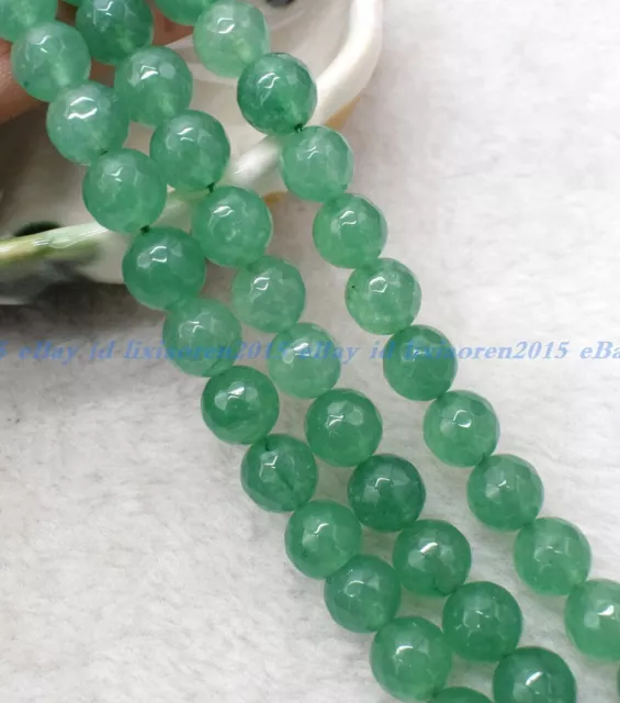 Beautiful 8mm Natural Green Jade Faceted Round Loose Beads Gemstone 15"