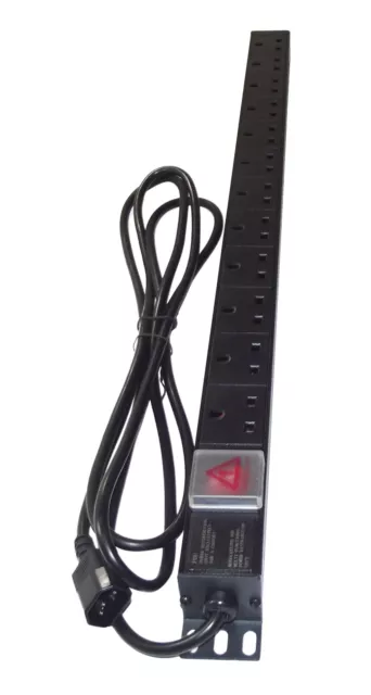 12 way UK PDU VERTICAL MOUNT to 3M IEC C14 PLUG 19" Rack Power Distribution Unit