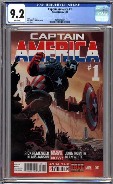 CAPTAIN AMERICA #1 (2013 Marvel) CGC 9.2 NM- RICK REMENDER, JOHN ROMITA JR