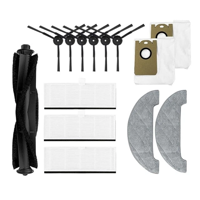Ensemble d'accessoires de remplacement en 17 pièces pour robot aspirateur Roborock Q Revo pour Roborock P10, comprenant brosse principale, chiffon de nettoyage, sac à poussière, filtre HEPA, brosse la