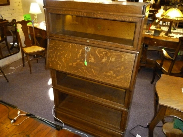 Antique Oak Stacking  Bookcase Barrister lawyers Macey refinished 1900's w/desk