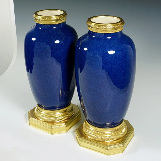 Antique French Sevres Ceramic Vases PAIR Paul Milet Gilt Bronze Ormolu Large