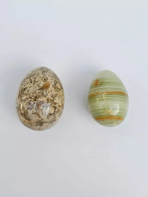 Decorative Marble Polished Granite and Jasper Gemstone Heavy Eggs Set  Of 2