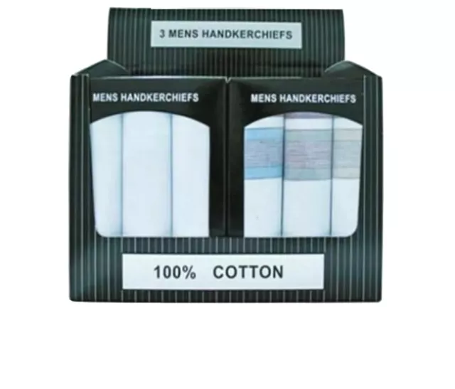 3 pack Mens Hankies Gents Large Hankerchiefs PRESENTATION BOX 100% COTTON