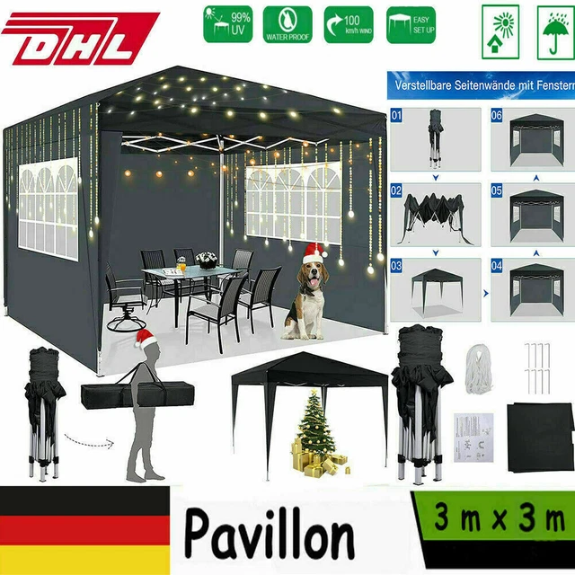 Pavillon 3x3m Pop-Up WASSERDICHT Faltpavillon Garten Faltbar Partyzelt Pergolen