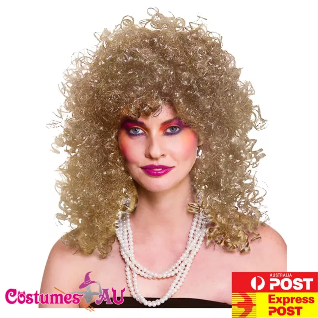 Ladies 80s Wild Child Wig Disco Madonna Costume Wigs Womens 1980s Blonde Curls