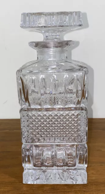 Vintage Bohemia Hand Cut 24% Lead Crystal Square Decanter Made in Czechoslovakia